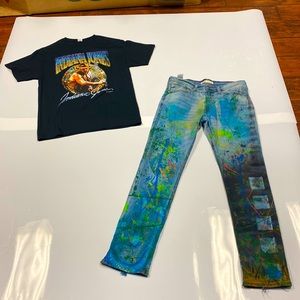 A pair of pants and a size M shirt